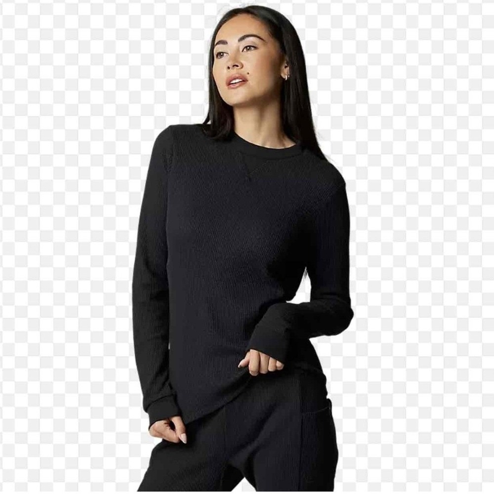 A New Day Womens Sweater Large Black Long Sleeve Crew Neck Ribben Cuffs
